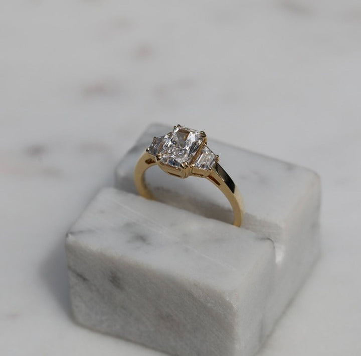 Radiant solitaire engagement ring with certified lab grown diamond