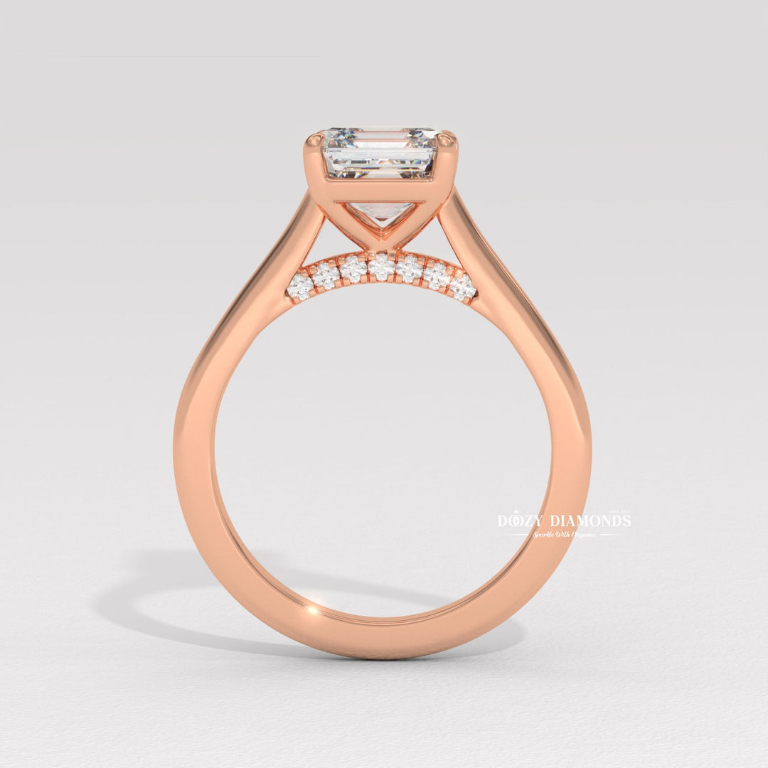 Asscher solitaire engagement ring with certified lab grown diamond