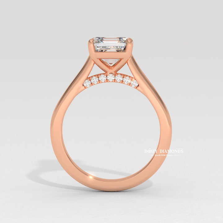 Asscher solitaire engagement ring with certified lab grown diamond
