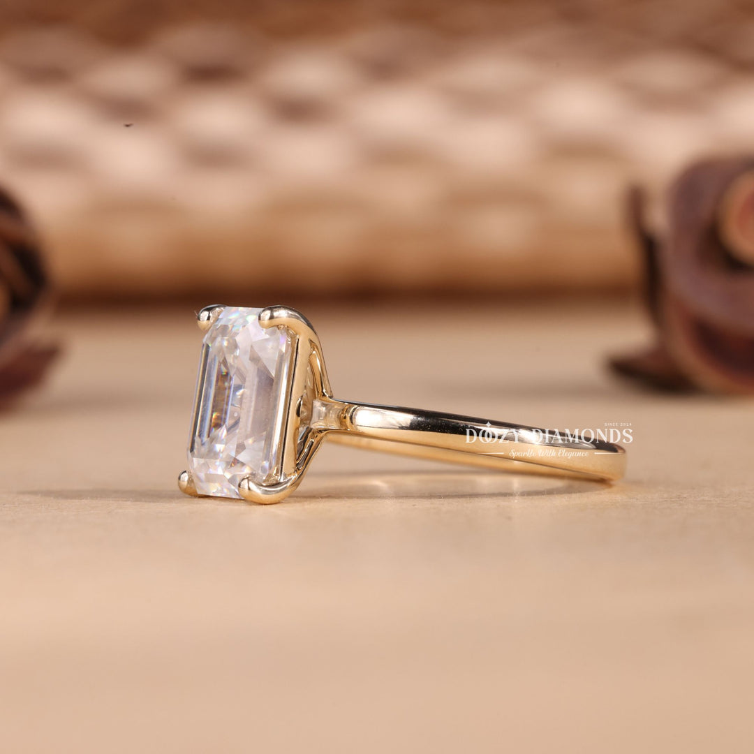 Premium emerald cut solitaire engagement ring crafted in solid gold