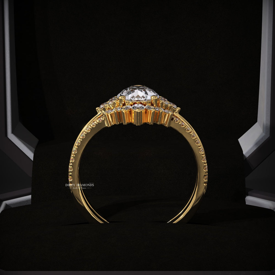 2.0CT Pear Cluster Lab Grown Engagement Ring With Curved Diamond Band