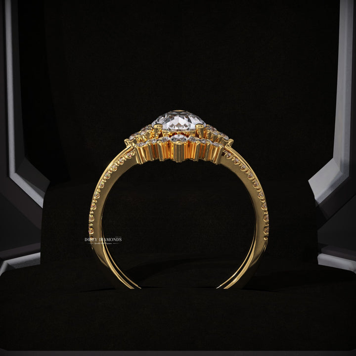 2.0CT Pear Cluster Lab Grown Engagement Ring With Curved Diamond Band