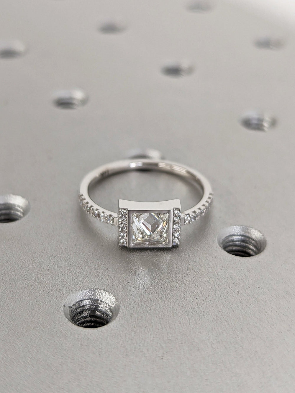 IGI certified princess cut diamond in pave engagement ring setting