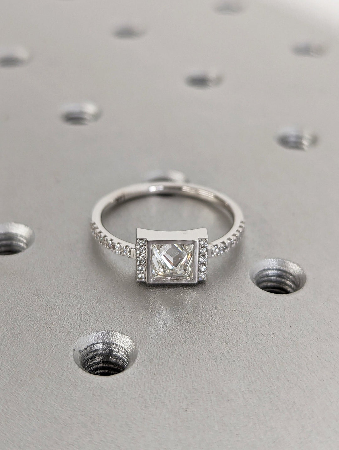 IGI certified princess cut diamond in pave engagement ring setting