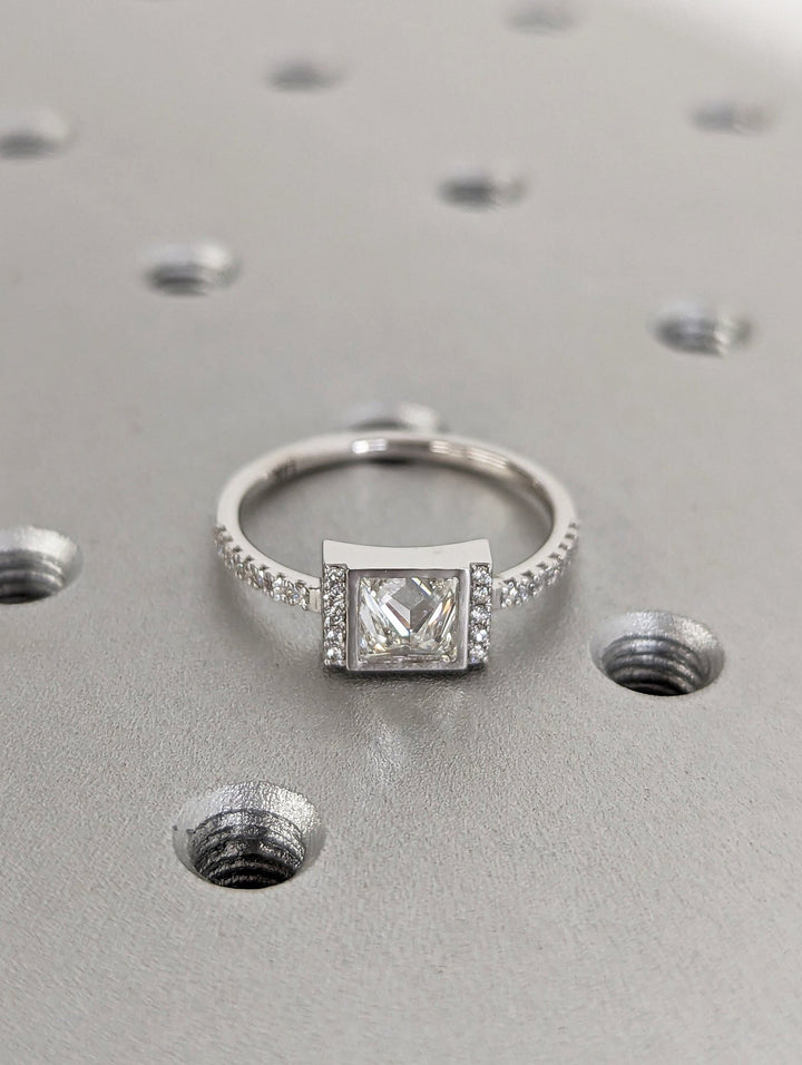 IGI certified princess cut diamond in pave engagement ring setting