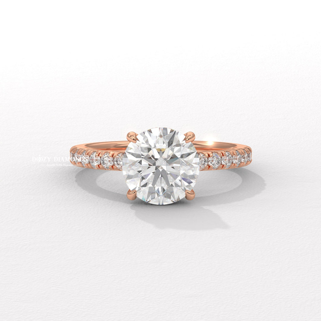Round pave engagement ring with certified lab grown diamond