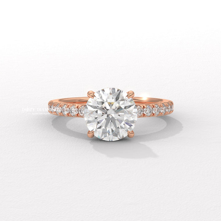 Round pave engagement ring with certified lab grown diamond
