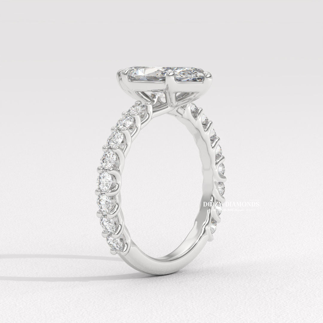 Profile view of marquise cut solitaire engagement ring band