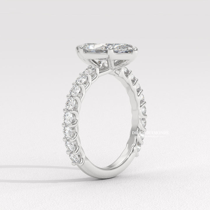 Profile view of marquise cut solitaire engagement ring band