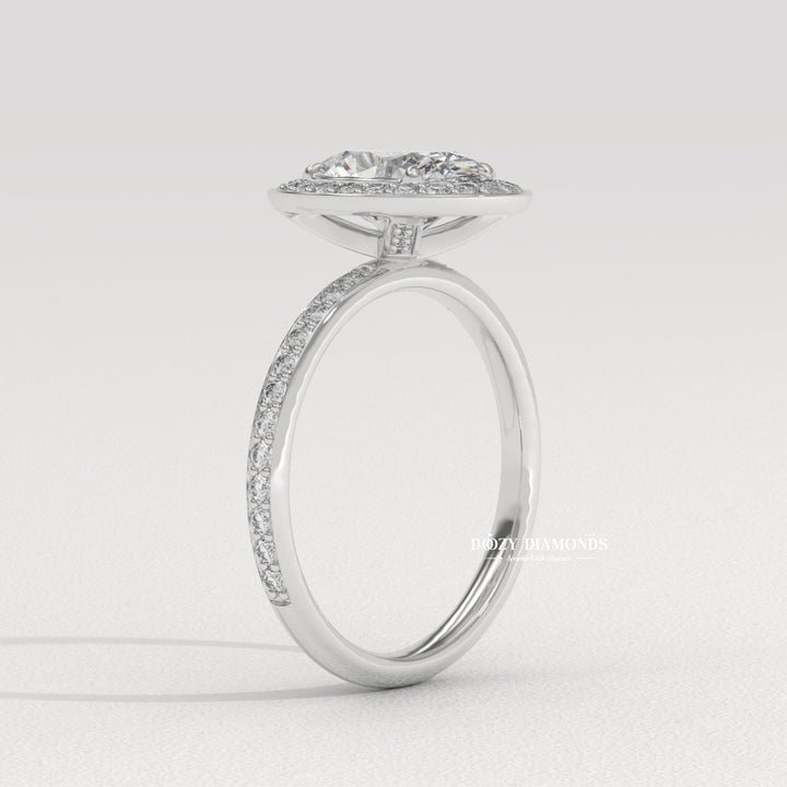 Oval halo engagement ring with certified lab grown diamond