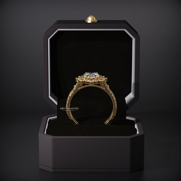 2.0ct Oval Lab Grown Diamond Halo Engagement Ring With Open Band