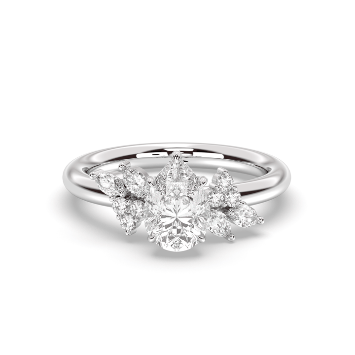 Handcrafted pear cut cluster lab grown diamond engagement ring