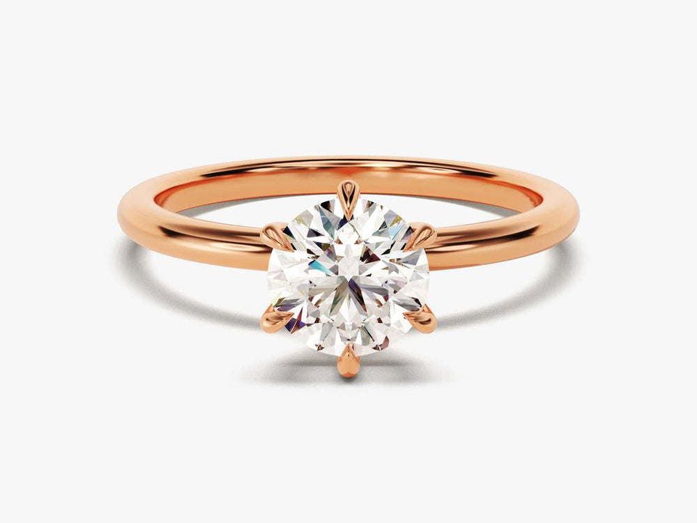 Unboxing view of round cut solitaire diamond engagement ring