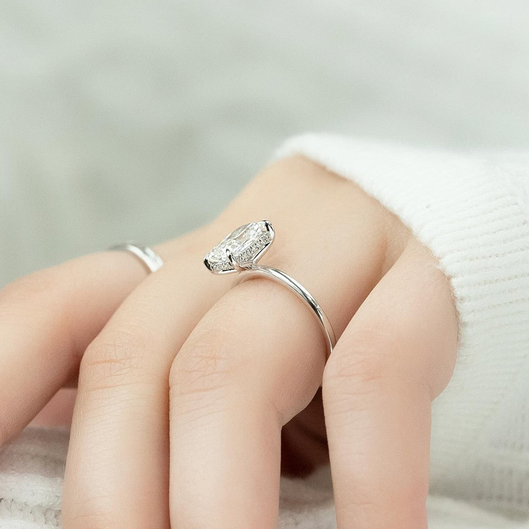 Shop radiant cut hidden halo lab grown diamond engagement ring online