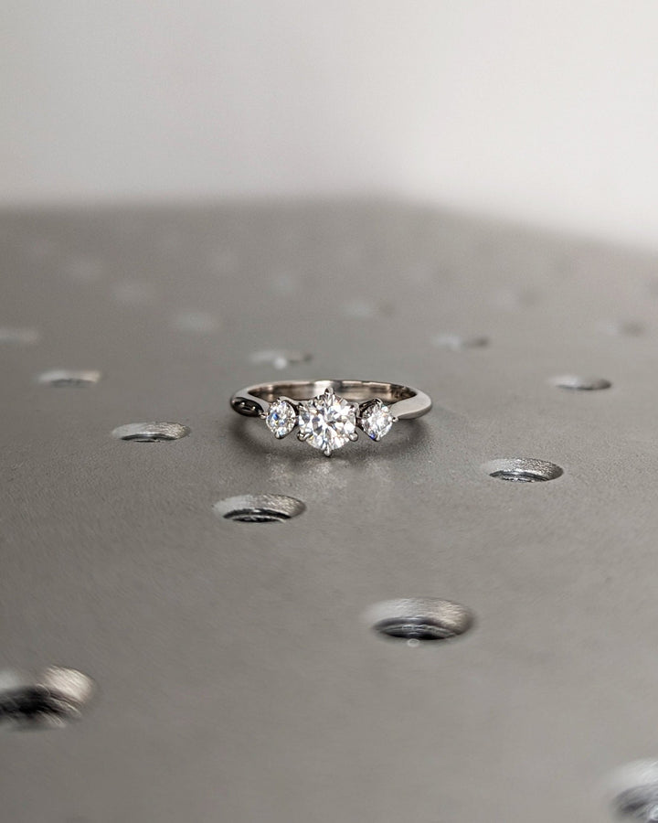 0.50CT round three stone lab grown diamond engagement ring for sale