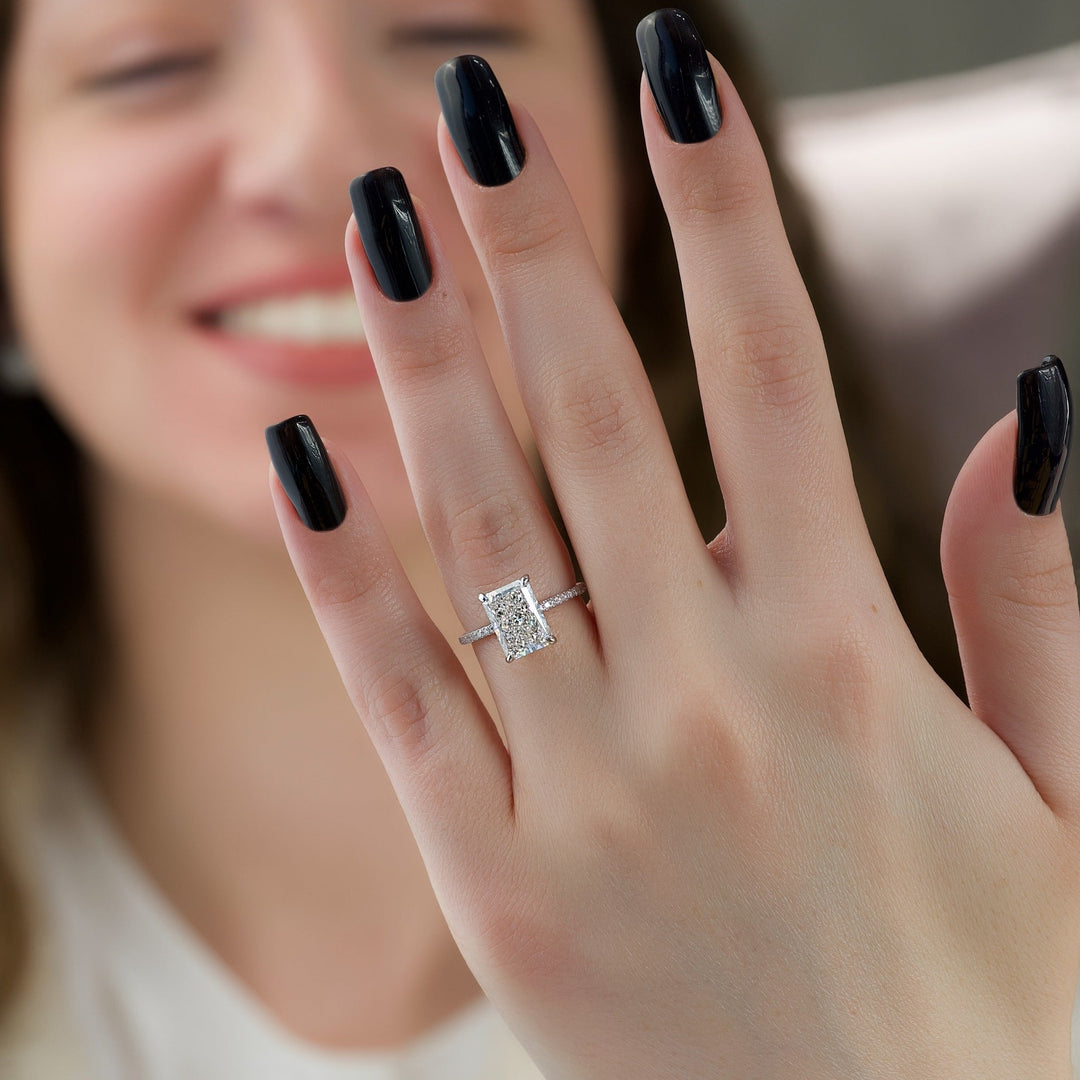 Shop radiant hidden halo lab grown diamond engagement ring