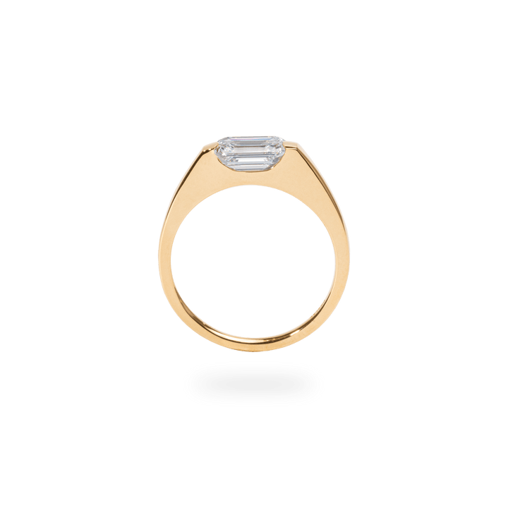 Emerald east west diamond engagement ring available in multiple metals