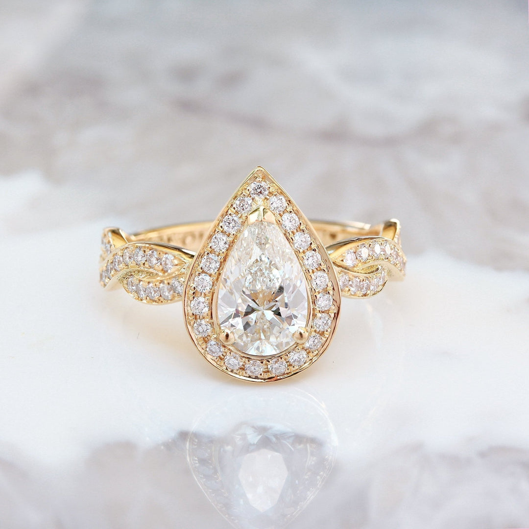1.01CT pear pave lab grown diamond engagement ring for sale
