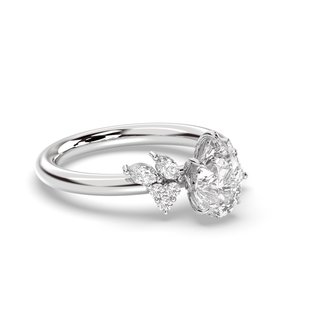 Fine craftsmanship detail on pear cluster engagement ring