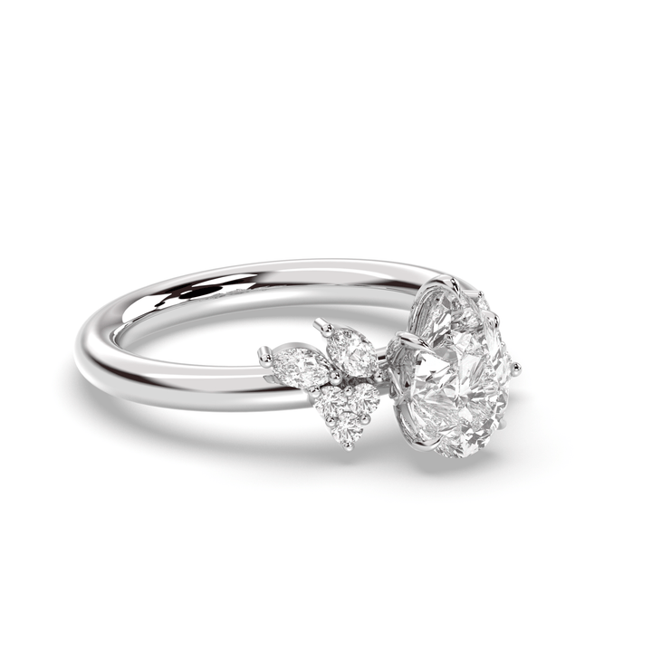 Fine craftsmanship detail on pear cluster engagement ring
