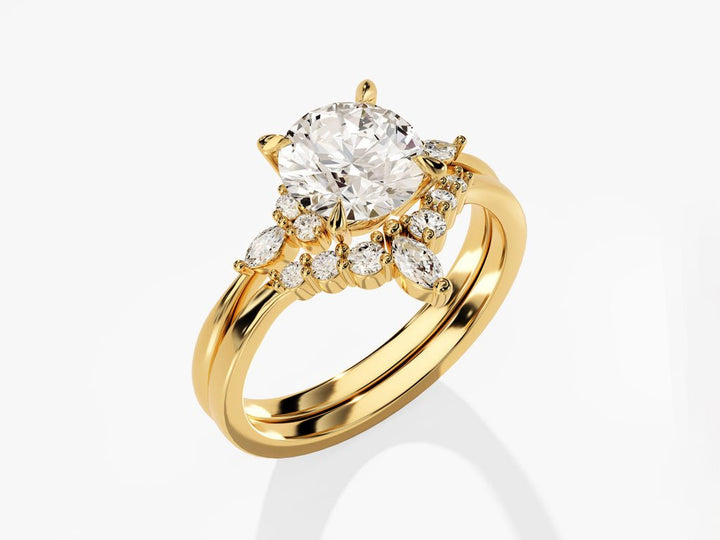 1.50CT Round Cut Cluster F - VS Lab Grown Diamond Engagement Ring Set - Doozy Diamonds