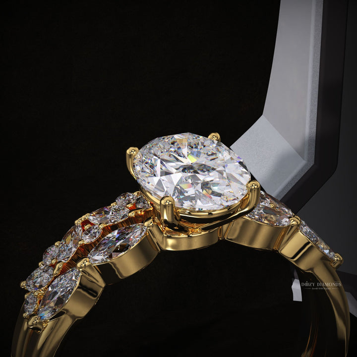 2.0CT Oval Lab Grown Pave Engagement Ring & Cluster Wedding Band