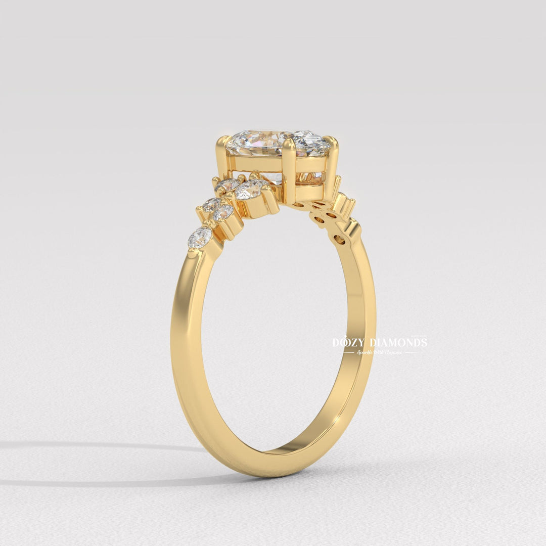Oval cluster ring set with an IGI graded diamond