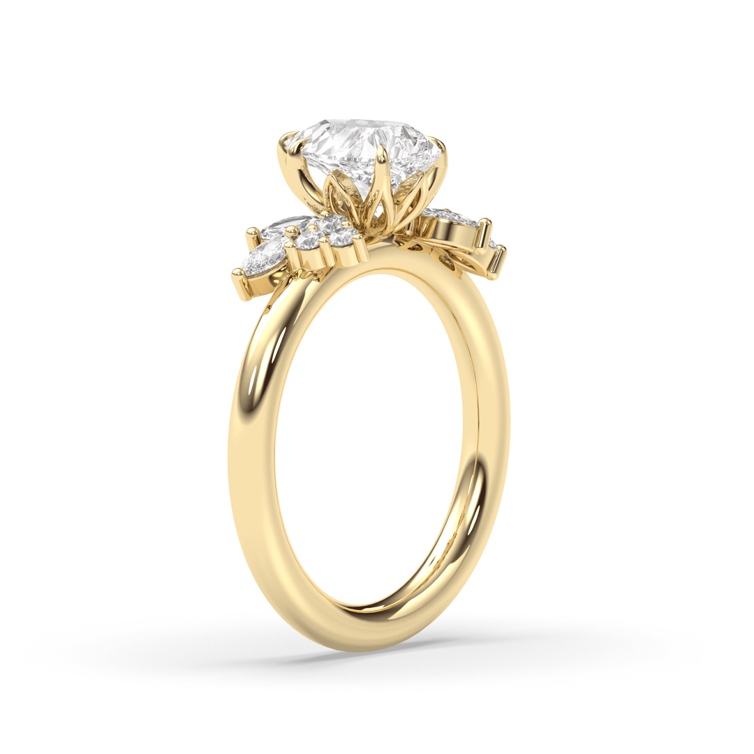 Premium pear cut cluster engagement ring crafted in solid gold