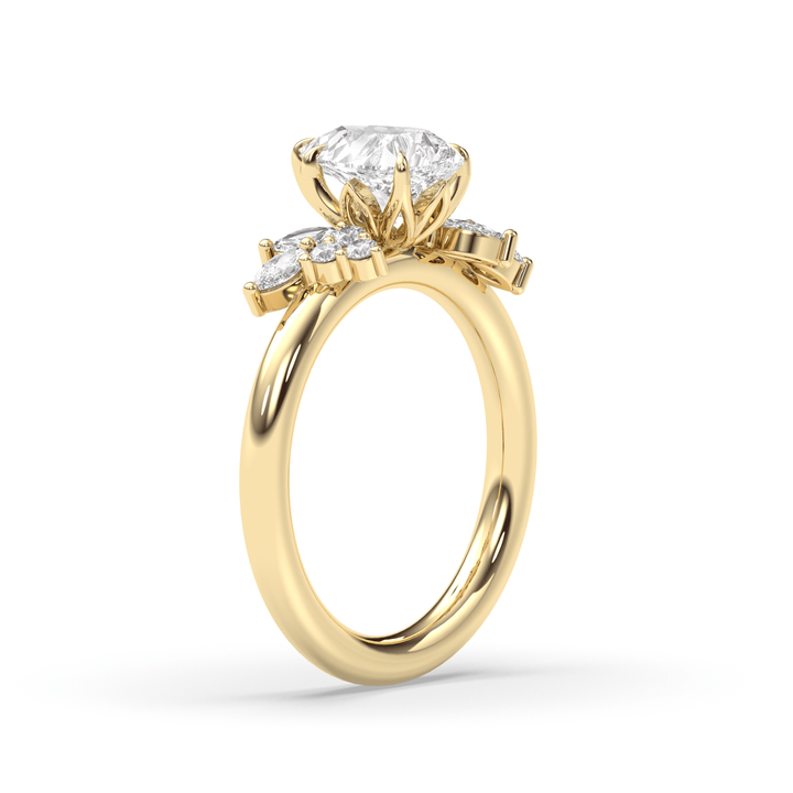 Premium pear cut cluster engagement ring crafted in solid gold