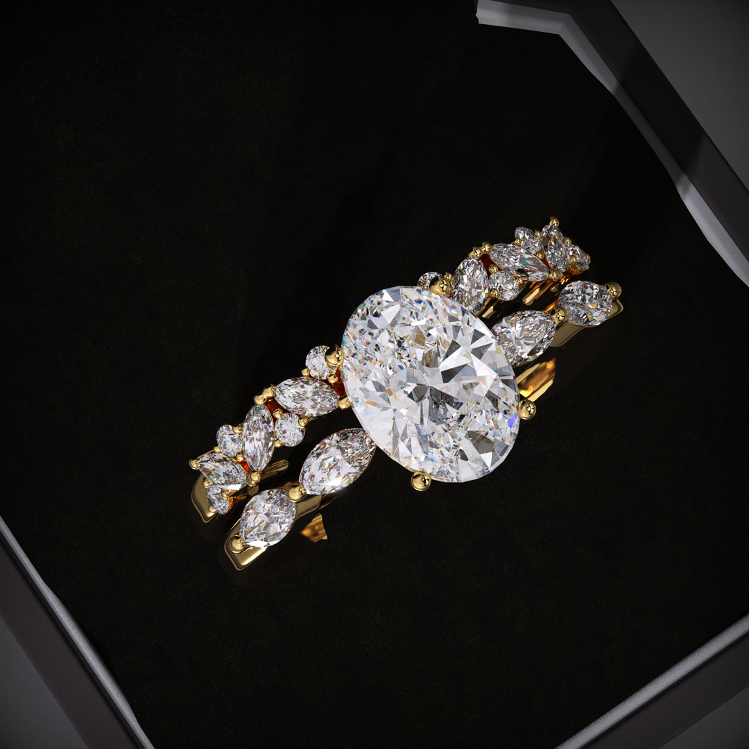2.0CT Oval Lab Grown Pave Engagement Ring & Cluster Wedding Band