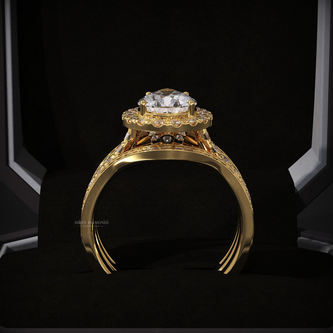 2.0CT Pear Lab Grown Halo Engagement Ring - Double Wedding Band