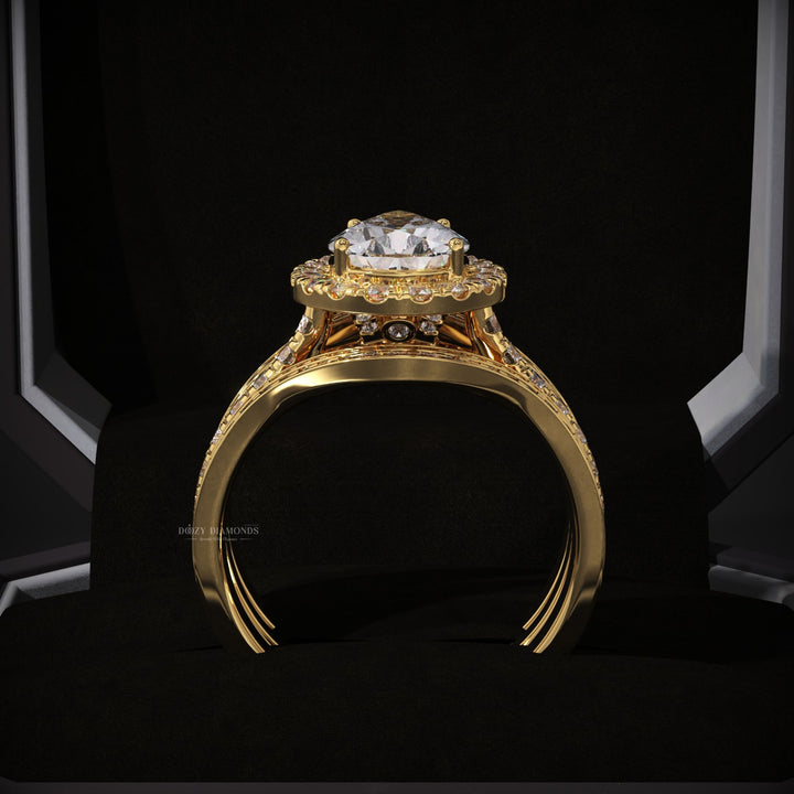 2.0CT Pear Lab Grown Halo Engagement Ring - Double Wedding Band