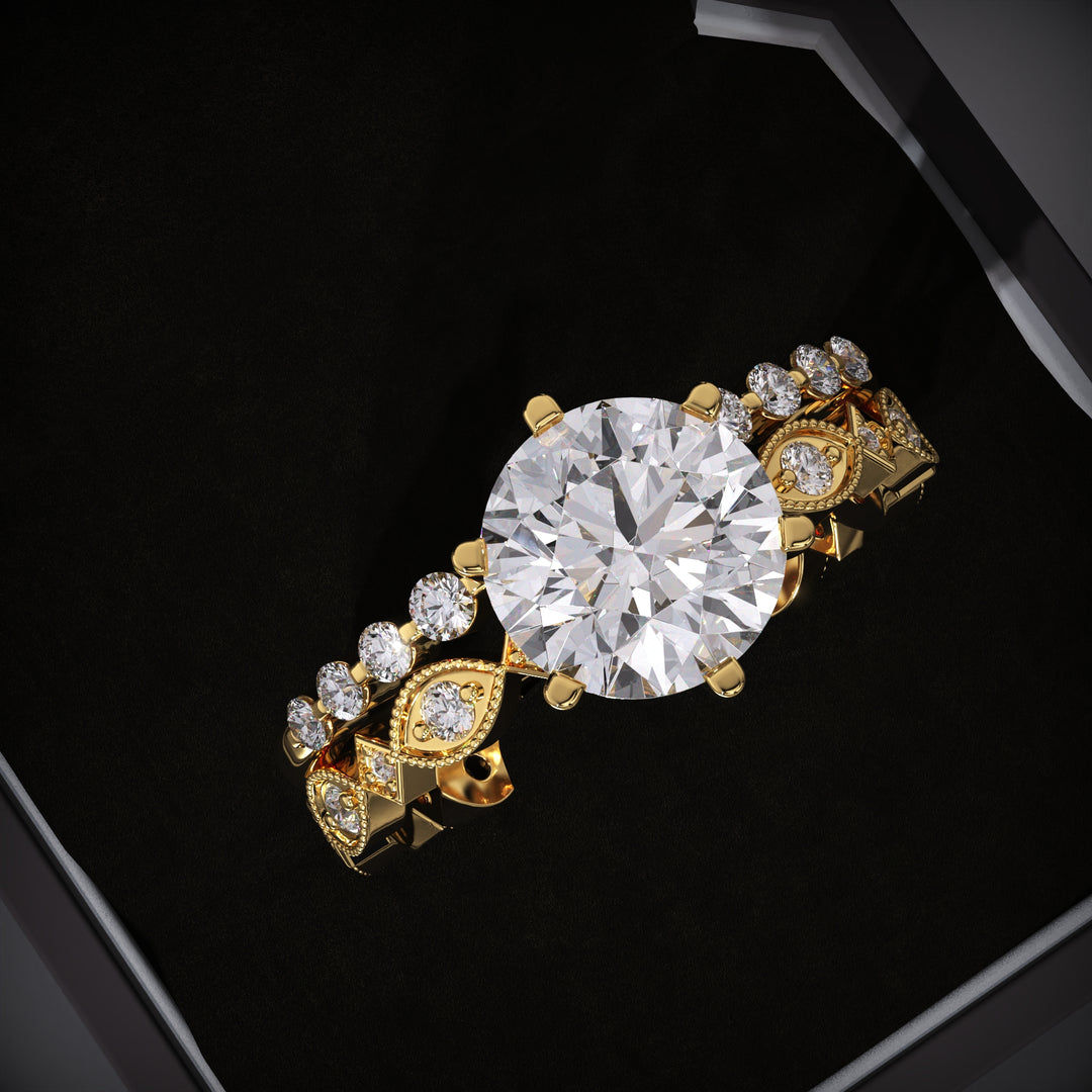 2.0CT Round Vintage Pave Lab Grown Bridal Engagement Ring Set