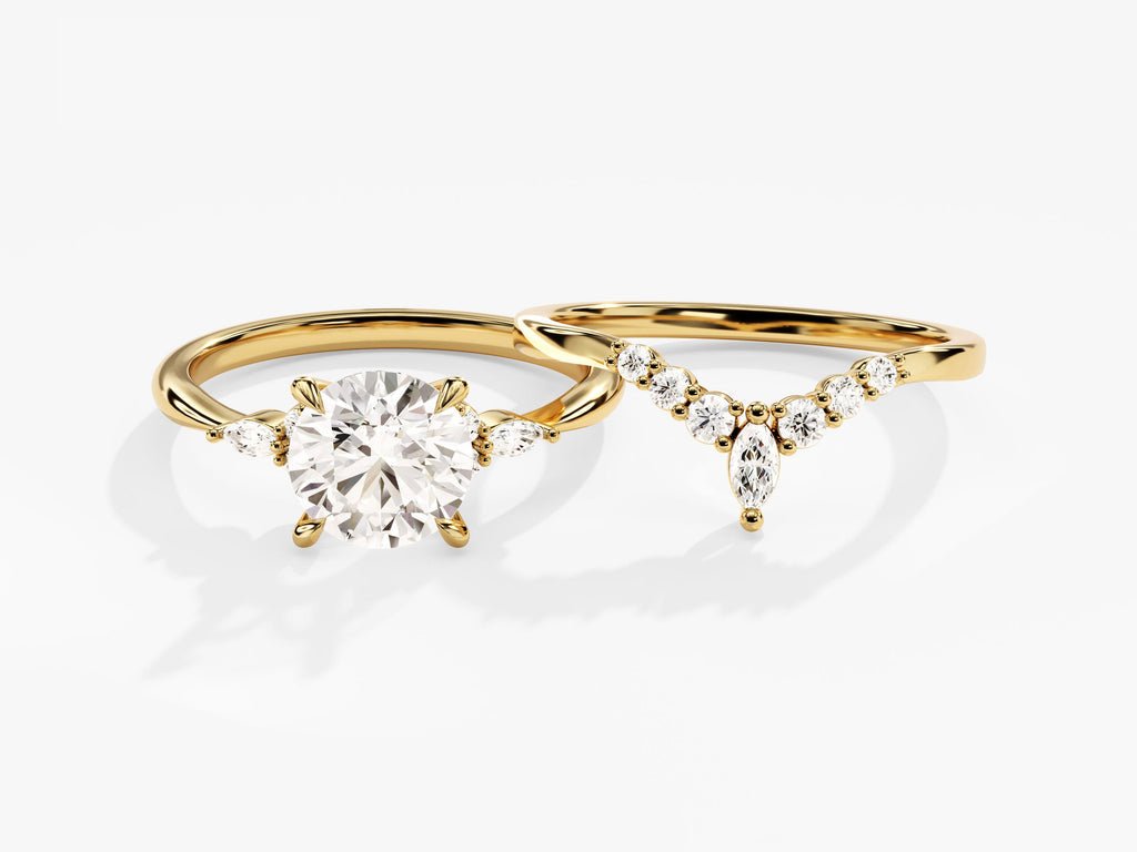 1.50CT Round Cut Cluster F - VS Lab Grown Diamond Engagement Ring Set - Doozy Diamonds