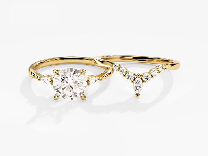1.50CT Round Cut Cluster F - VS Lab Grown Diamond Engagement Ring Set - Doozy Diamonds