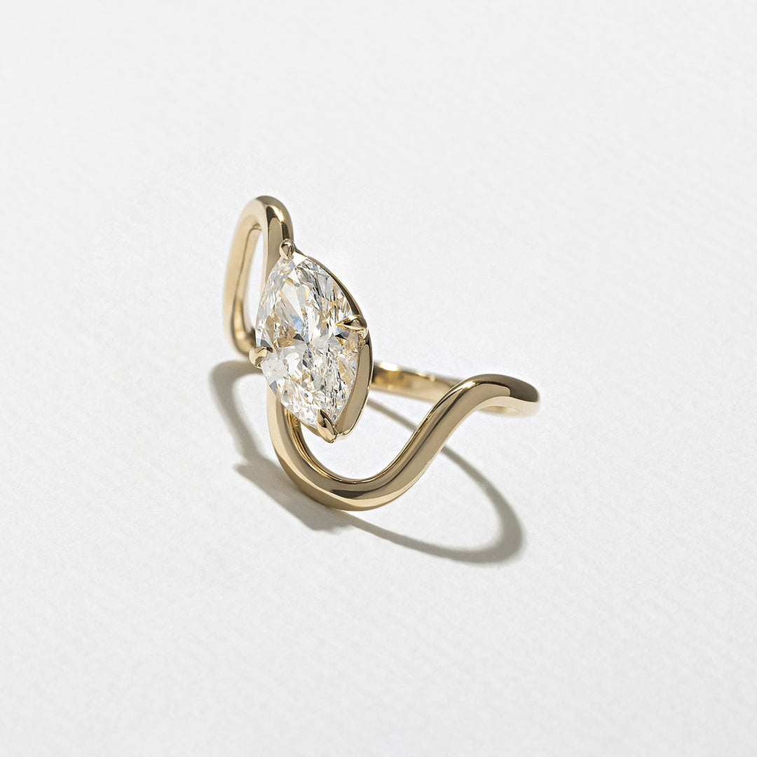 1.25CT Marquise E - VS Lab Grown Curved Wedding Ring With Curved Pave Band - Doozy Diamonds