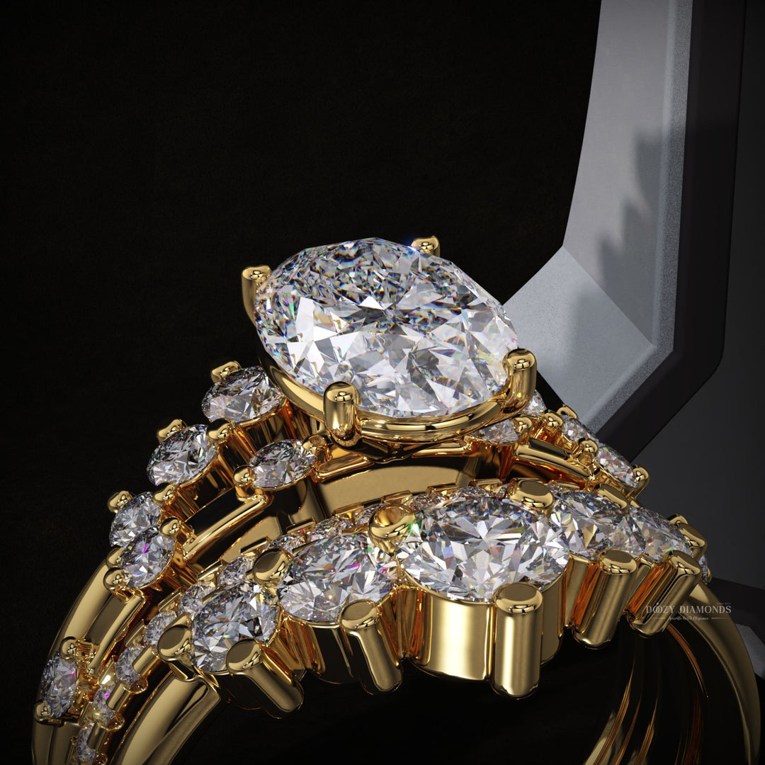 2.0ct Oval Lab Grown Pave Engagement Ring & Three Curved Wedding Band