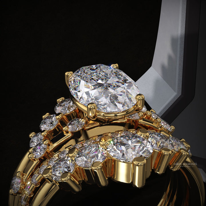 2.0ct Oval Lab Grown Pave Engagement Ring & Three Curved Wedding Band