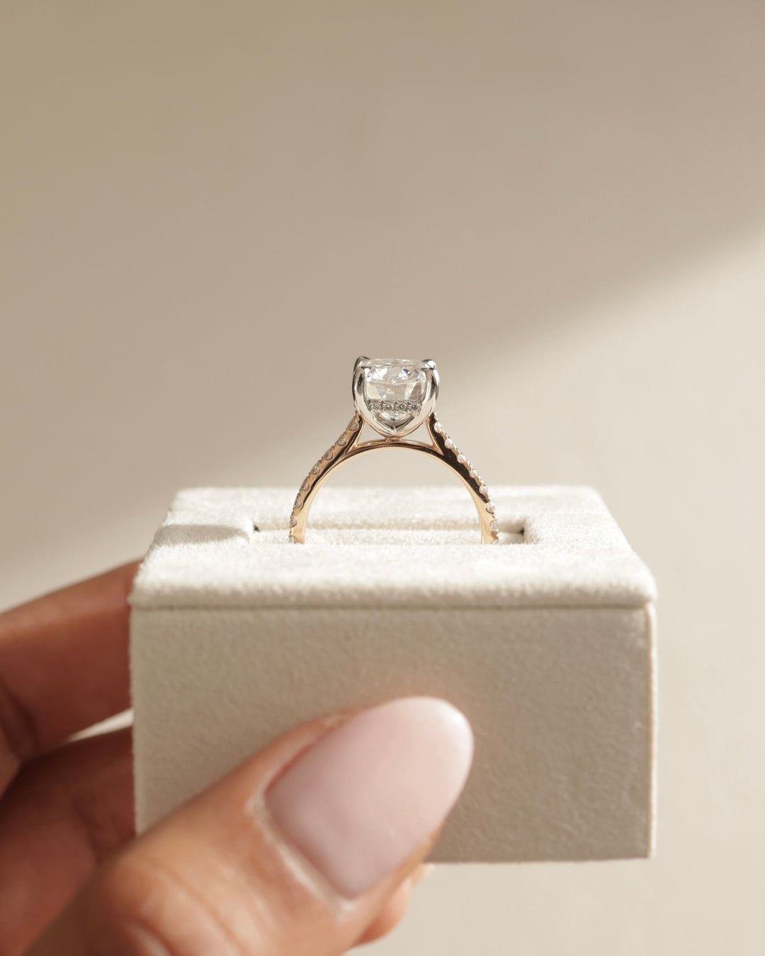 5.0CT Elongated Cushion Cut Lab Grown Diamond  Hidden Halo & Pave Engagement Ring
