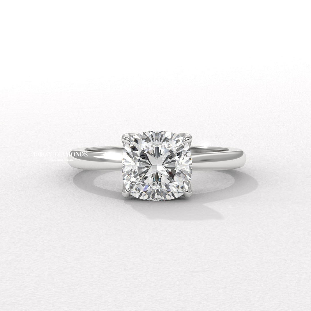 Cushion solitaire lab grown diamond engagement ring for sale