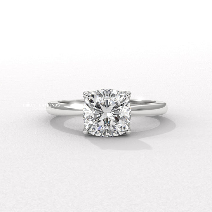 Cushion solitaire lab grown diamond engagement ring for sale