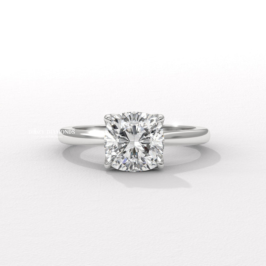Cushion solitaire lab grown diamond engagement ring for sale