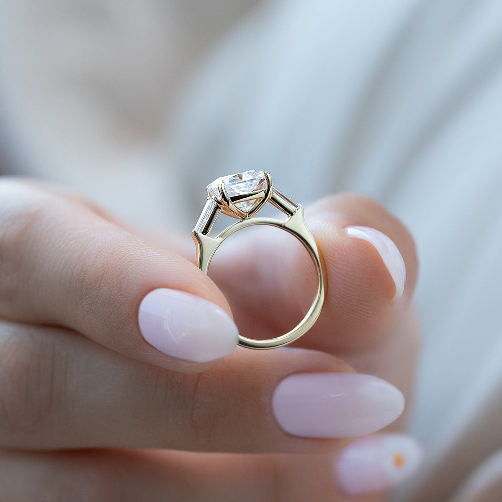 Shop cushion cut three stone lab grown diamond engagement ring online