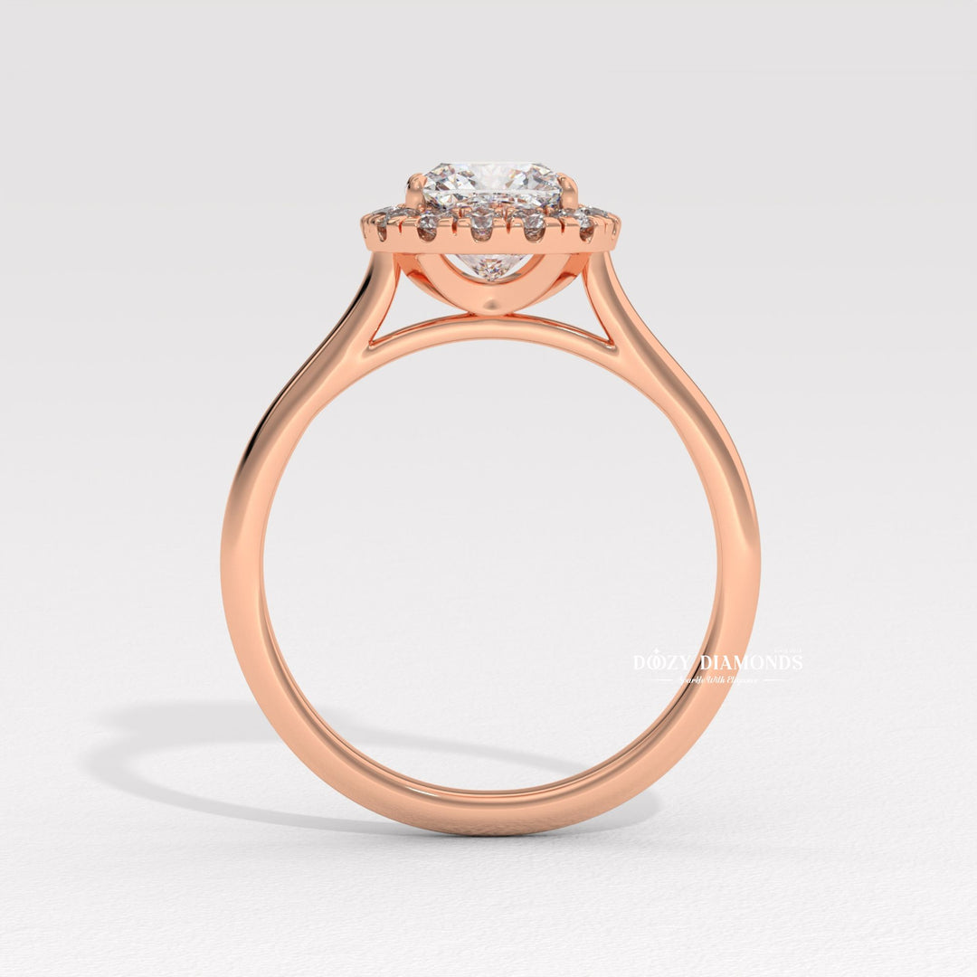 Certified cushion cut diamond featured in solitaire engagement ring