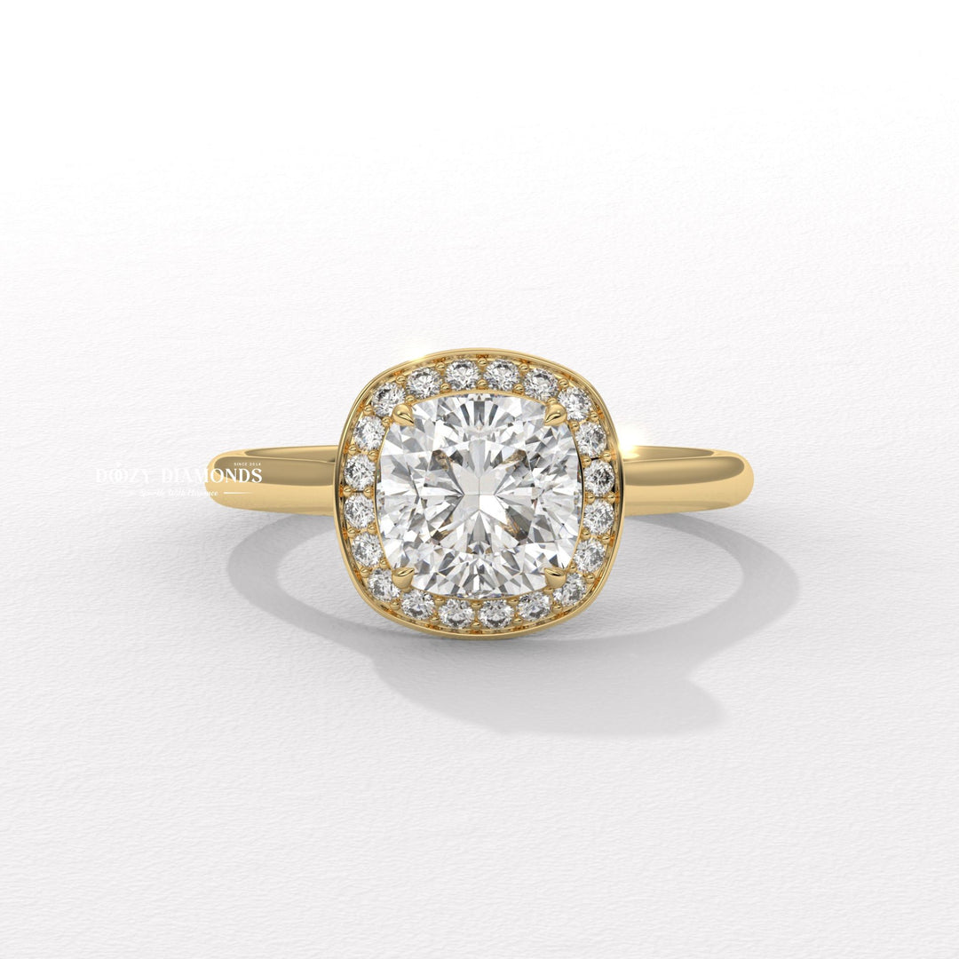 Buy cushion halo lab grown diamond engagement ring online