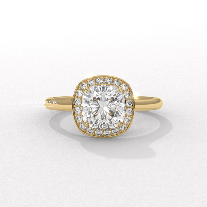 Buy cushion halo lab grown diamond engagement ring online