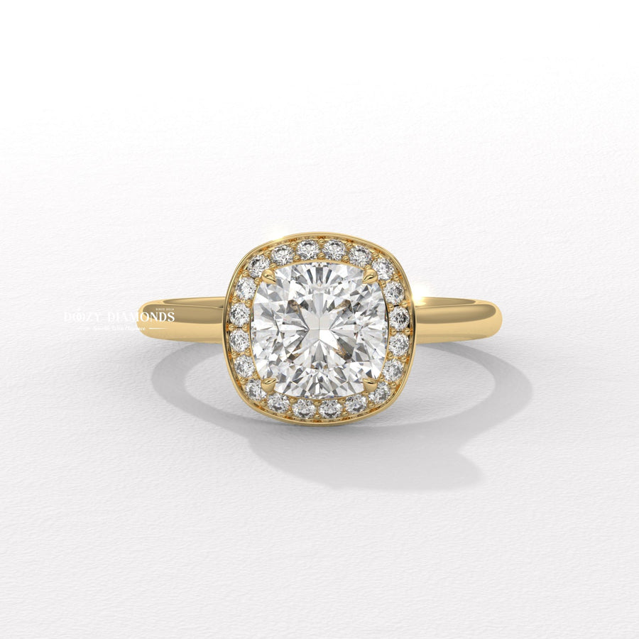 Buy cushion halo lab grown diamond engagement ring online