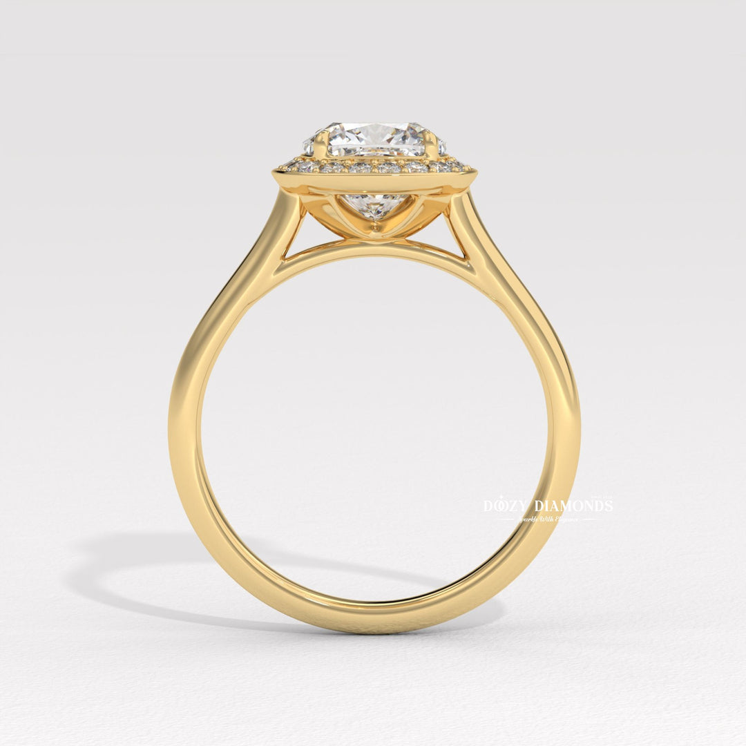 Cushion halo diamond engagement ring available in multiple metals