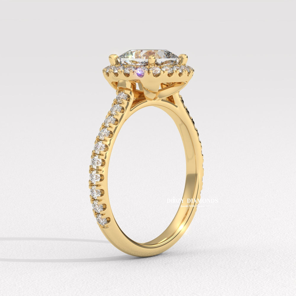 Cushion pave engagement ring with brilliant diamond sparkle