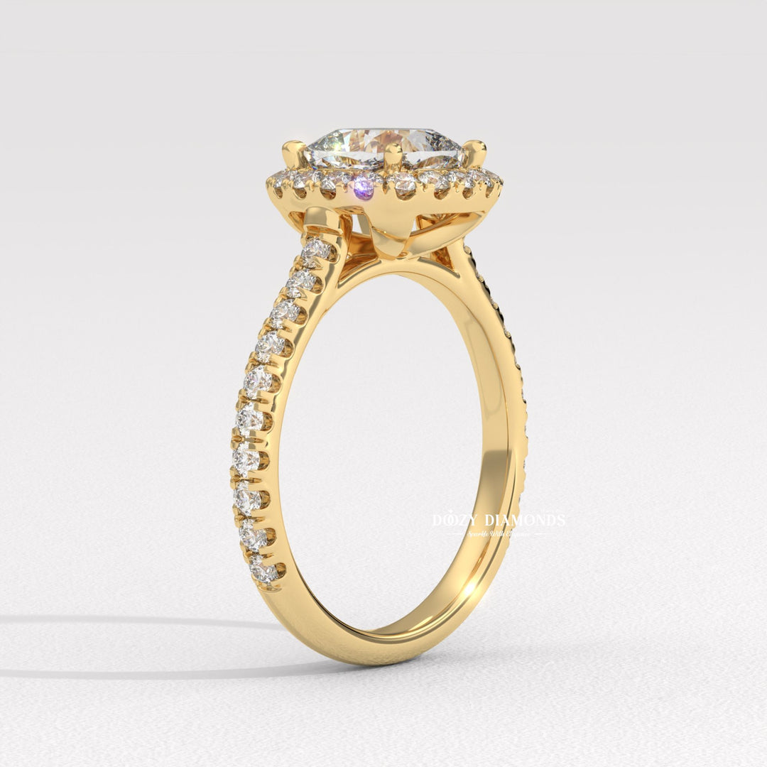 Cushion pave engagement ring with brilliant diamond sparkle